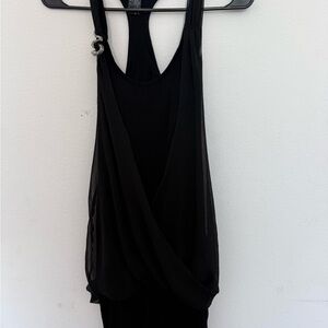 Black Draped Sleeveless Tank with Decorative Ring